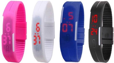 NS18 Silicone Led Magnet Band Combo of 4 Pink, White, Blue And Black Digital Watch  - For Boys & Girls   Watches  (NS18)