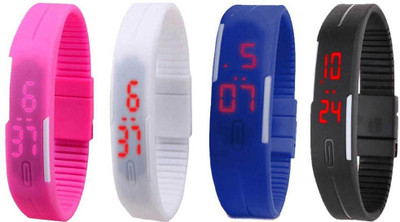 NS18 Silicone Led Magnet Band Combo of 4 Pink, White, Blue And Black Digital Watch  - For Boys & Girls   Watches  (NS18)