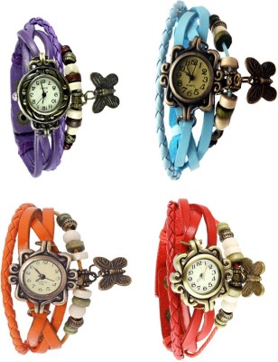 NS18 Vintage Butterfly Rakhi Combo of 4 Purple, Orange, Sky Blue And Red Analog Watch  - For Women   Watches  (NS18)