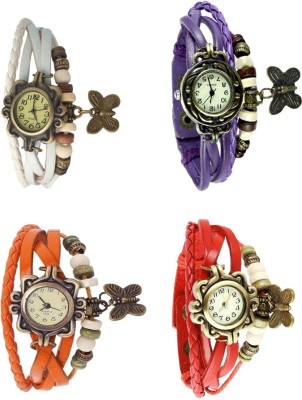 NS18 Vintage Butterfly Rakhi Combo of 4 White, Orange, Purple And Red Analog Watch  - For Women   Watches  (NS18)