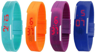 

NS18 Silicone Led Magnet Band Combo of 4 Sky Blue, Orange, Purple And Blue Watch - For Boys & Girls