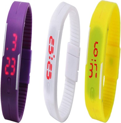 Twok Combo of Led Band Purple + White + Yellow Digital Watch  - For Men & Women   Watches  (Twok)