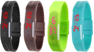 NS18 Silicone Led Magnet Band Watch Combo of 4 Black, Brown, Green And Sky Blue Digital Watch  - For Couple   Watches  (NS18)