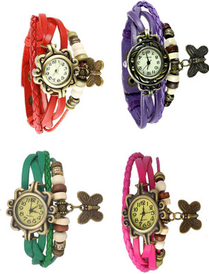 NS18 Vintage Butterfly Rakhi Combo of 4 Red, Green, Purple And Pink Analog Watch  - For Women   Watches  (NS18)