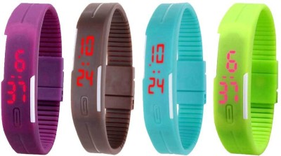 NS18 Silicone Led Magnet Band Combo of 4 Red, Brown, Sky Blue And Green Digital Watch  - For Boys & Girls   Watches  (NS18)