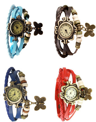 

Kissu Vintage Rakhi Combo of 4 Sky Blue, Blue, Brown And Red Watch - For Women