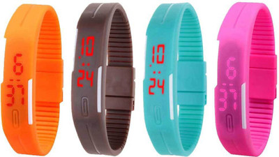 

NS18 Silicone Led Magnet Band Watch Combo of 4 Orange, Brown, Sky Blue And Pink Watch - For Couple