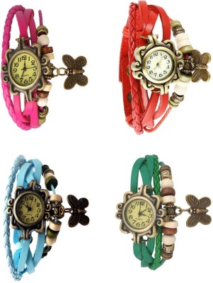NS18 Vintage Butterfly Rakhi Combo of 4 Pink, Sky Blue, Red And Green Analog Watch  - For Women   Watches  (NS18)