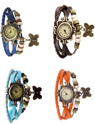 NS18 Vintage Butterfly Rakhi Combo of 4 Blue, Sky Blue, Brown And Orange Analog Watch  - For Women   Watches  (NS18)