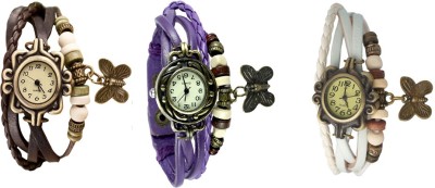 NS18 Vintage Butterfly Rakhi Watch Combo of 3 Brown, Purple And White Analog Watch  - For Women   Watches  (NS18)