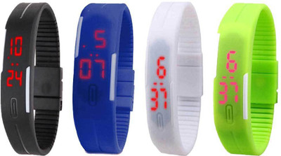 NS18 Silicone Led Magnet Band Combo of 4 Black, Blue, White And Green Digital Watch  - For Boys & Girls   Watches  (NS18)