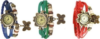 NS18 Vintage Butterfly Rakhi Watch Combo of 3 Blue, Green And Red Analog Watch  - For Women   Watches  (NS18)