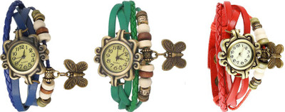 

NS18 Vintage Butterfly Rakhi Watch Combo of 3 Blue, Green And Red Watch - For Women