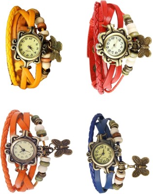 NS18 Vintage Butterfly Rakhi Combo of 4 Yellow, Orange, Red And Blue Analog Watch  - For Women   Watches  (NS18)