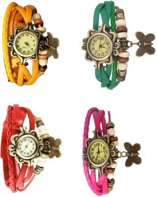 NS18 Vintage Butterfly Rakhi Combo of 4 Yellow, Red, Green And Pink Analog Watch  - For Women   Watches  (NS18)