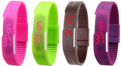 NS18 Silicone Led Magnet Band Watch Combo of 4 Pink, Green, Brown And Purple Digital Watch  - For Couple   Watches  (NS18)