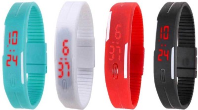 NS18 Silicone Led Magnet Band Combo of 4 Sky Blue, White, Red And Black Digital Watch  - For Boys & Girls   Watches  (NS18)