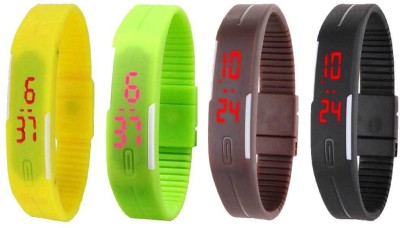 NS18 Silicone Led Magnet Band Combo of 4 Yellow, Green, Brown And Black Digital Watch  - For Boys & Girls   Watches  (NS18)