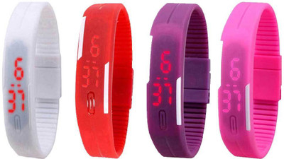 View NS18 Silicone Led Magnet Band Watch Combo of 4 White, Red, Purple And Pink Digital Watch  - For Couple Wrist Watches Price Online(NS18)