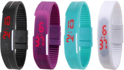 NS18 Silicone Led Magnet Band Combo of 4 Black, Purple, Sky Blue And White Digital Watch  - For Boys & Girls   Watches  (NS18)