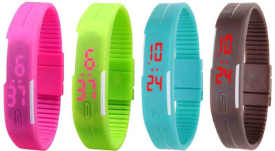 

NS18 Silicone Led Magnet Band Combo of 4 Pink, Green, Sky Blue And Brown Watch - For Boys & Girls