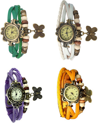 

Kissu Vintage Rakhi Combo of 4 Green, Purple, White And Yellow Watch - For Women