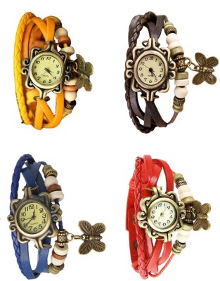 NS18 Vintage Butterfly Rakhi Combo of 4 Yellow, Blue, Brown And Red Analog Watch  - For Women   Watches  (NS18)