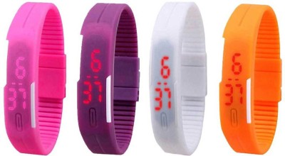 NS18 Silicone Led Magnet Band Combo of 4 Pink, Purple, White And Orange Digital Watch  - For Boys & Girls   Watches  (NS18)