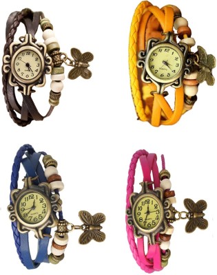 NS18 Vintage Butterfly Rakhi Combo of 4 Brown, Blue, Yellow And Pink Analog Watch  - For Women   Watches  (NS18)