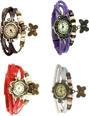 NS18 Vintage Butterfly Rakhi Combo of 4 Brown, Red, Purple And White Analog Watch  - For Women   Watches  (NS18)
