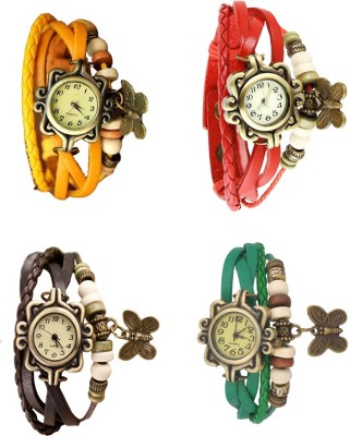 NS18 Vintage Butterfly Rakhi Combo of 4 Yellow, Brown, Red And Green Analog Watch  - For Women   Watches  (NS18)