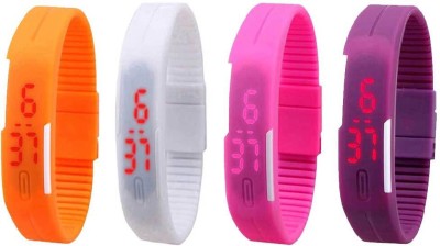 NS18 Silicone Led Magnet Band Watch Combo of 4 Orange, White, Pink And Purple Digital Watch  - For Couple   Watches  (NS18)