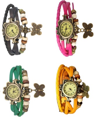 NS18 Vintage Butterfly Rakhi Combo of 4 Black, Green, Pink And Yellow Analog Watch  - For Women   Watches  (NS18)
