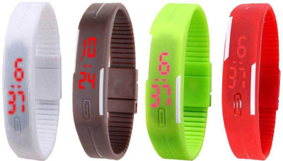 

NS18 Silicone Led Magnet Band Watch Combo of 4 White, Brown, Green And Red Watch - For Couple