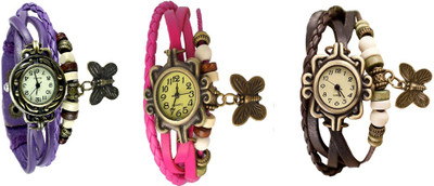 

NS18 Vintage Butterfly Rakhi Watch Combo of 3 Purple, Pink And Brown Watch - For Women