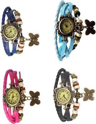 

NS18 Vintage Butterfly Rakhi Combo of 4 Blue, Pink, Sky Blue And Black Watch - For Women