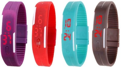 NS18 Silicone Led Magnet Band Combo of 4 Purple, Red, Sky Blue And Brown Digital Watch  - For Boys & Girls   Watches  (NS18)