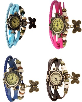 NS18 Vintage Butterfly Rakhi Combo of 4 Sky Blue, Blue, Pink And Brown Analog Watch  - For Women   Watches  (NS18)