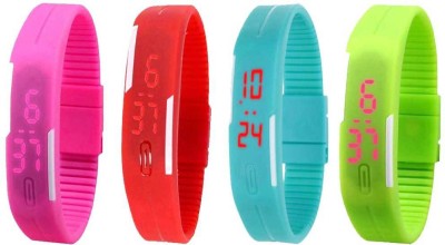 NS18 Silicone Led Magnet Band Combo of 4 Pink, Red, Sky Blue And Green Digital Watch  - For Boys & Girls   Watches  (NS18)