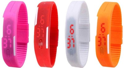 NS18 Silicone Led Magnet Band Combo of 4 Pink, Red, White And Orange Digital Watch  - For Boys & Girls   Watches  (NS18)