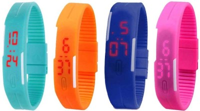 NS18 Silicone Led Magnet Band Combo of 4 Sky Blue, Orange, Blue And Pink Digital Watch  - For Boys & Girls   Watches  (NS18)