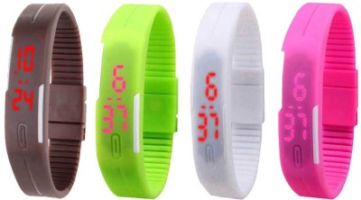 NS18 Silicone Led Magnet Band Watch Combo of 4 Brown, Green, White And Pink Digital Watch  - For Couple   Watches  (NS18)
