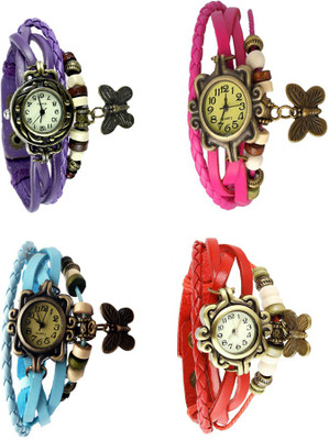

Kissu Vintage Rakhi Combo of 4 Purple, Sky Blue, Pink And Red Watch - For Women