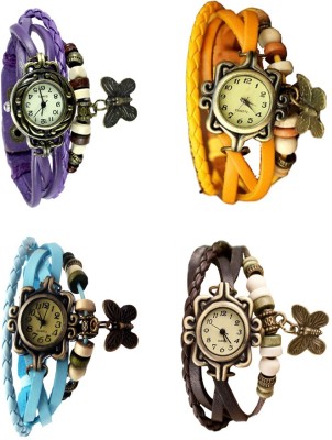 NS18 Vintage Butterfly Rakhi Combo of 4 Purple, Sky Blue, Yellow And Brown Analog Watch  - For Women   Watches  (NS18)