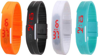 

NS18 Silicone Led Magnet Band Watch Combo of 4 Orange, Black, White And Sky Blue Watch - For Couple