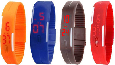 NS18 Silicone Led Magnet Band Watch Combo of 4 Orange, Blue, Brown And Red Digital Watch  - For Couple   Watches  (NS18)