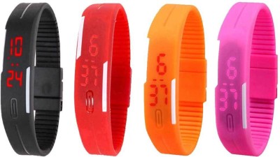 NS18 Silicone Led Magnet Band Combo of 4 Black, Red, Orange And Pink Digital Watch  - For Boys & Girls   Watches  (NS18)