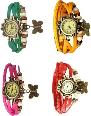 NS18 Vintage Butterfly Rakhi Combo of 4 Green, Pink, Yellow And Red Analog Watch  - For Women   Watches  (NS18)