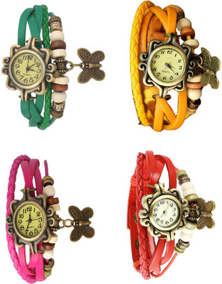 View NS18 Vintage Butterfly Rakhi Combo of 4 Green, Pink, Yellow And Red Analog Watch  - For Women Wrist Watches Price Online(NS18)