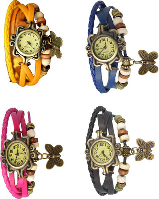 NS18 Vintage Butterfly Rakhi Combo of 4 Yellow, Pink, Blue And Black Analog Watch  - For Women   Watches  (NS18)